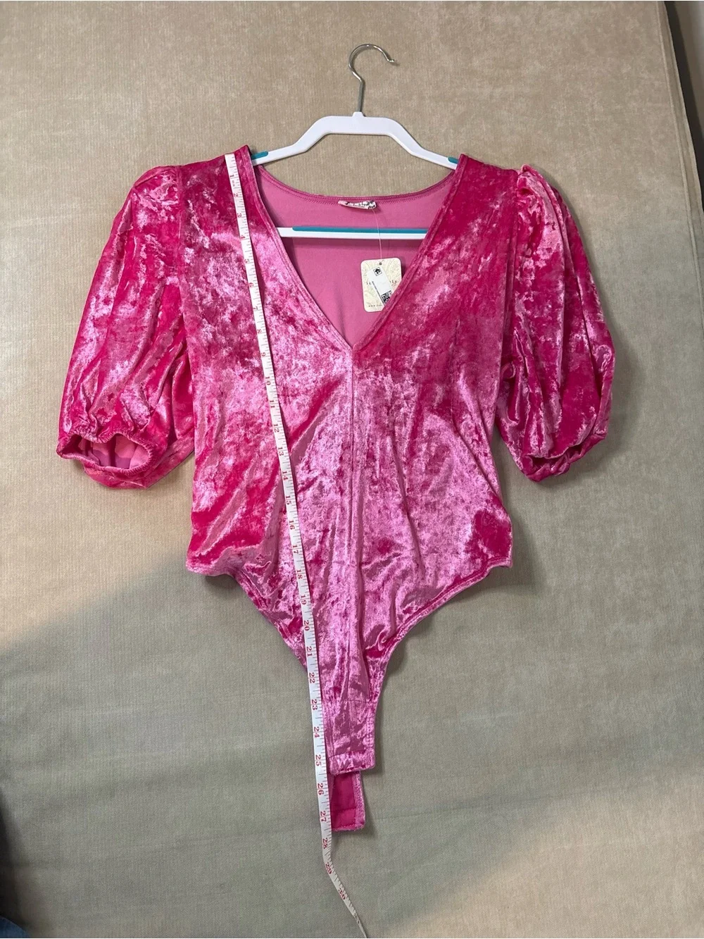 NWT Free People Pink Velvet V-Neck Bodysuit